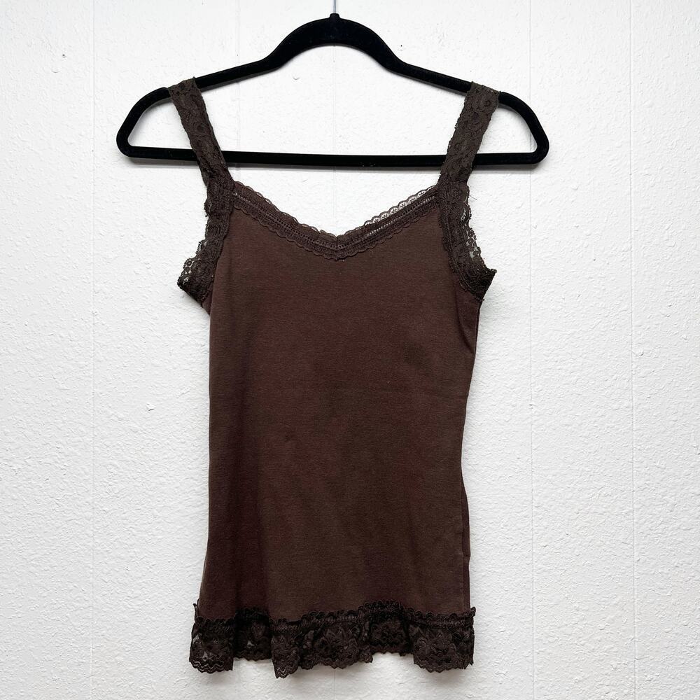 Y2K Grunge Lace Trim Ribbed Tank Top Juniors Medium Stretch Coquette Festival